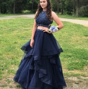 Navy blue two piece prom dress
